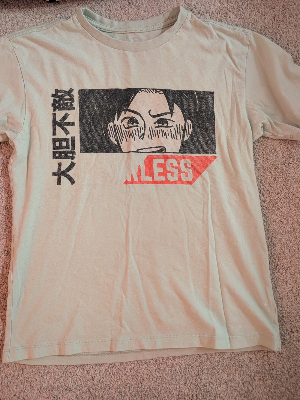 Kids Short Sleeve Graphic Tee - Light Green Anime Face